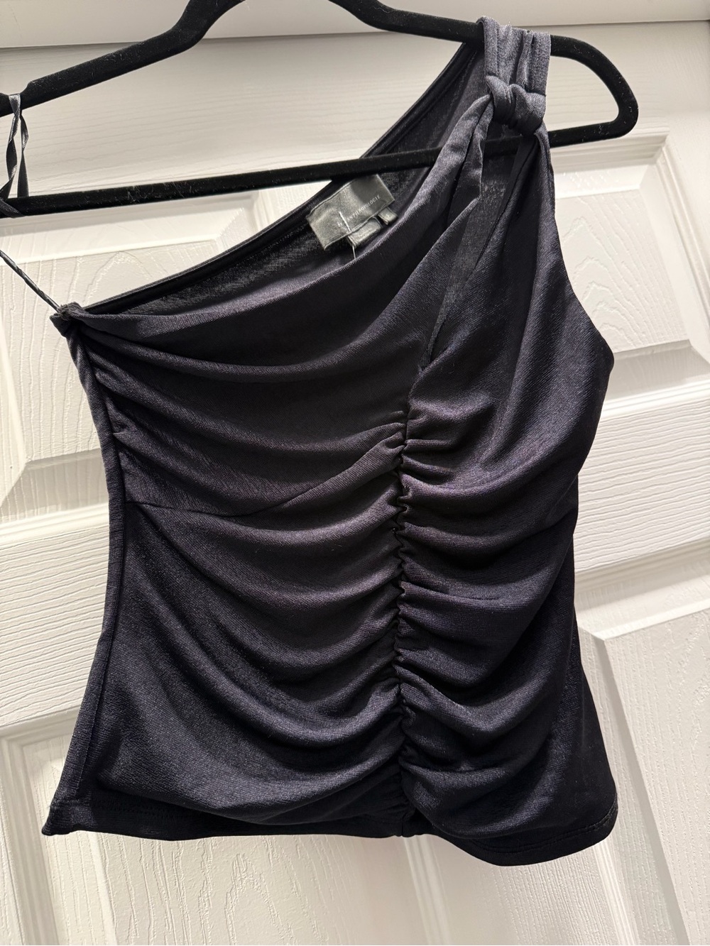 Anthropologie Black One-Shoulder Ruched Stretch Camisole - S